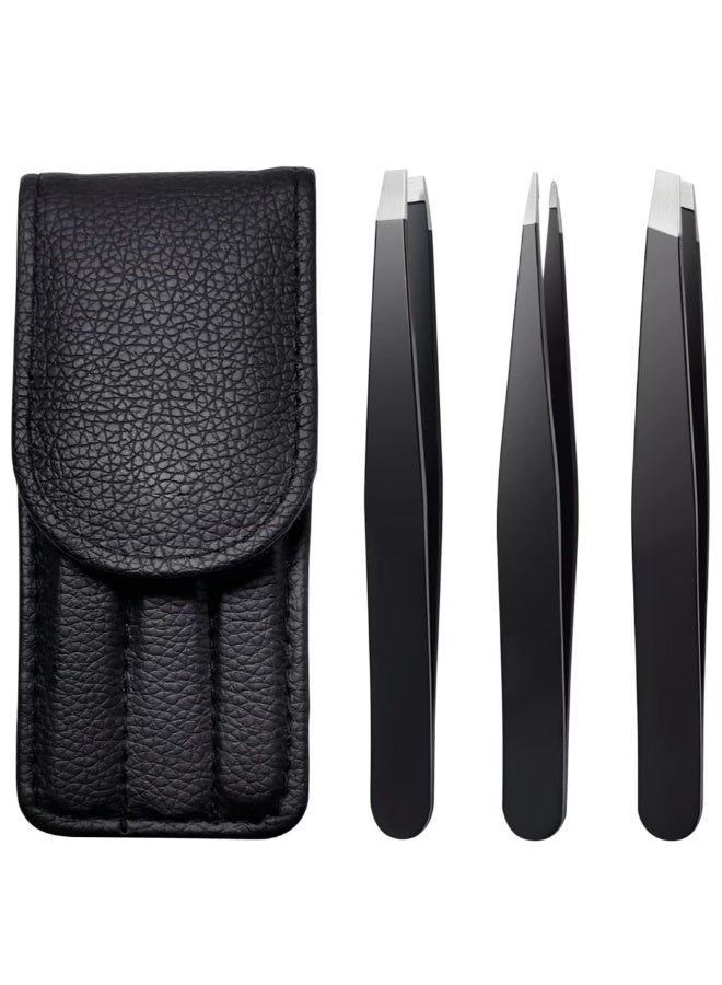 مجموعة ملاقط الحواجب، مجموعة إزالة شعر دقيقة من الفولاذ المقاوم للصدأ لإزالة شعر الوجه، والشعر النامي للداخل، والشظايا، باللون الأسود